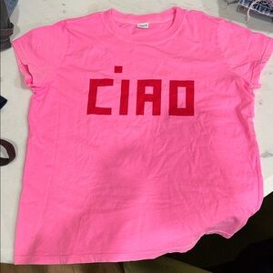 Clare V Pink Tee with Red 'CIAO' Print